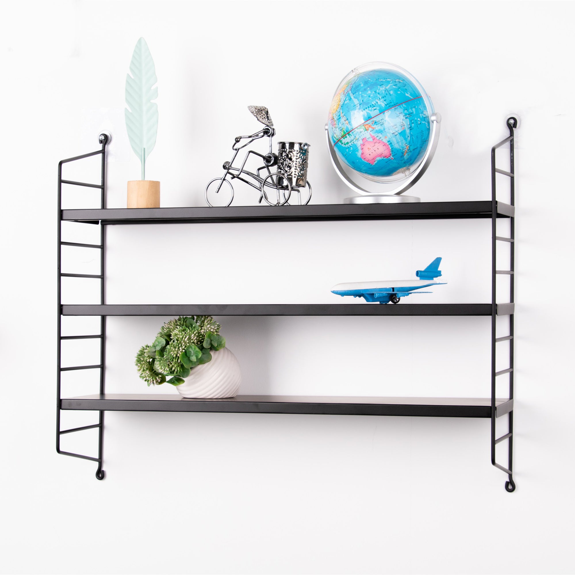 Set di 4 Scaffali da Parete Strängnäs a 3 Ripiani Regolabili  50 x 60 x 15 cm Acciaio Nero [en.casa]