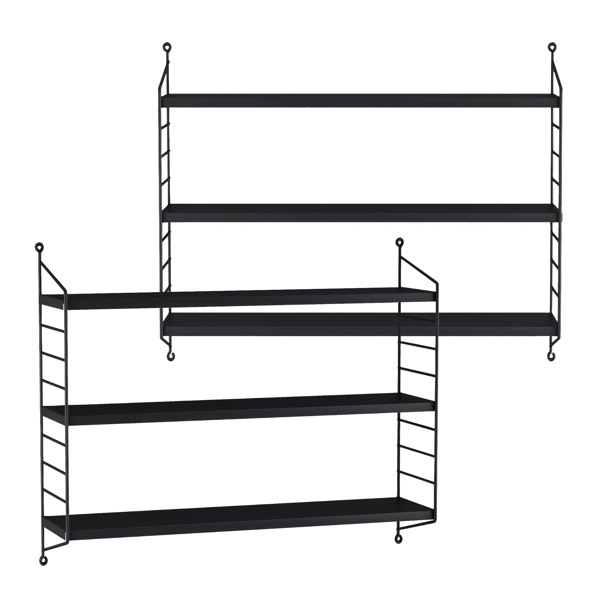 Set di 2 Scaffali da Parete Strängnäs a 3 Ripiani Regolabili  50 x 60 x 15 cm Acciaio Nero [en.casa]