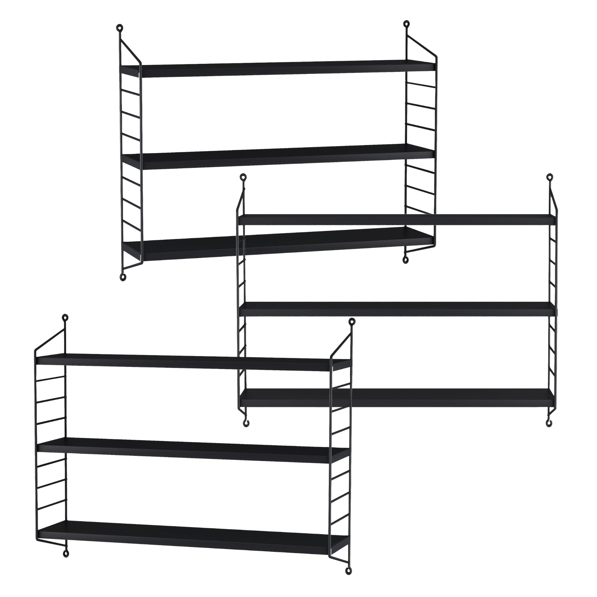 Set di 3 Scaffali da Parete Strängnäs a 3 Ripiani Regolabili  50 x 60 x 15 cm Acciaio Nero [en.casa]