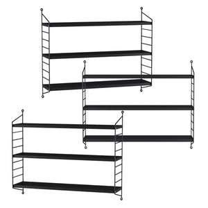 Set di 3 Scaffali da Parete Strängnäs a 3 Ripiani Regolabili  50 x 60 x 15 cm Acciaio Nero [en.casa]