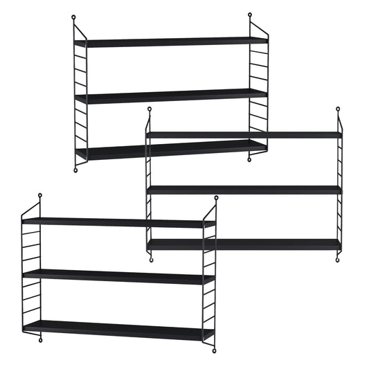 Set di 3 Scaffali da Parete Strängnäs a 3 Ripiani Regolabili  50 x 60 x 15 cm Acciaio Nero [en.casa]