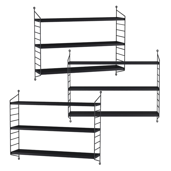 Set di 3 Scaffali da Parete Strängnäs a 3 Ripiani Regolabili  50 x 60 x 15 cm Acciaio Nero [en.casa]