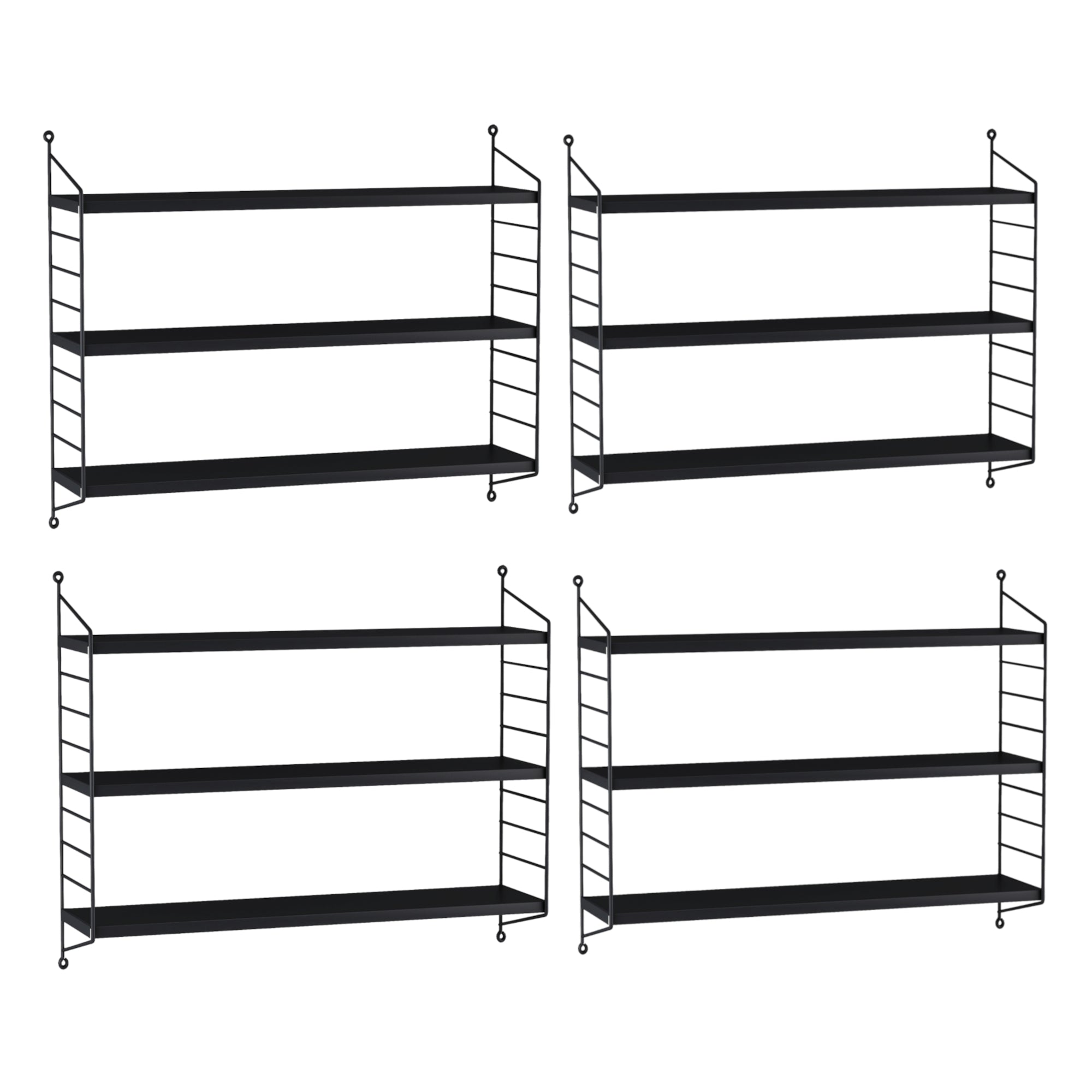 Set di 4 Scaffali da Parete Strängnäs a 3 Ripiani Regolabili  50 x 60 x 15 cm Acciaio Nero [en.casa]