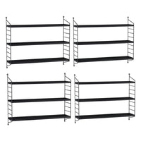 Set di 4 Scaffali da Parete Strängnäs a 3 Ripiani Regolabili  50 x 60 x 15 cm Acciaio Nero [en.casa]