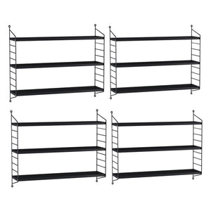 Set di 4 Scaffali da Parete Strängnäs a 3 Ripiani Regolabili  50 x 60 x 15 cm Acciaio Nero [en.casa]