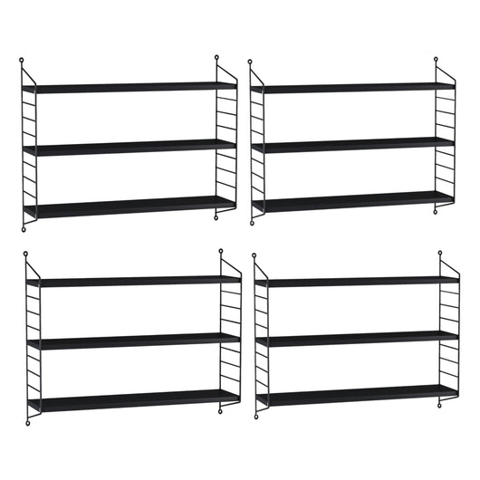 Set di 4 Scaffali da Parete Strängnäs a 3 Ripiani Regolabili  50 x 60 x 15 cm Acciaio Nero [en.casa]
