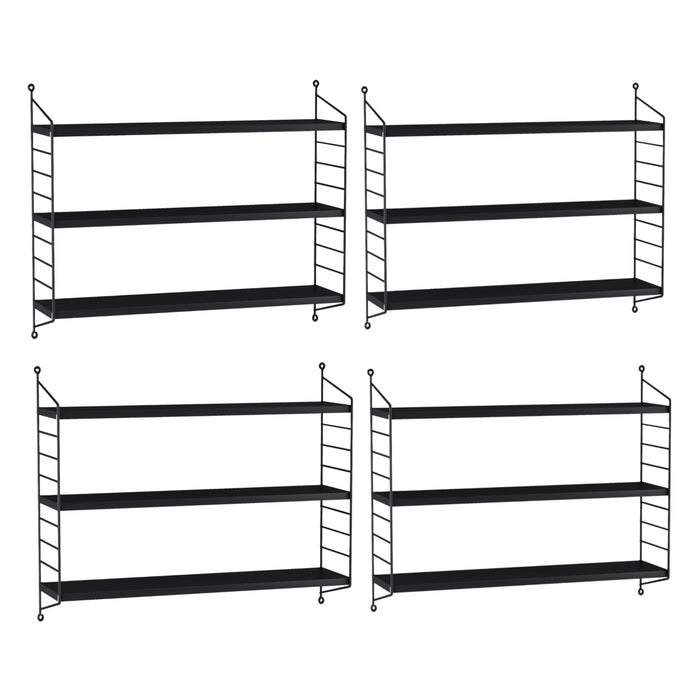 Set di 4 Scaffali da Parete Strängnäs a 3 Ripiani Regolabili  50 x 60 x 15 cm Acciaio Nero [en.casa]
