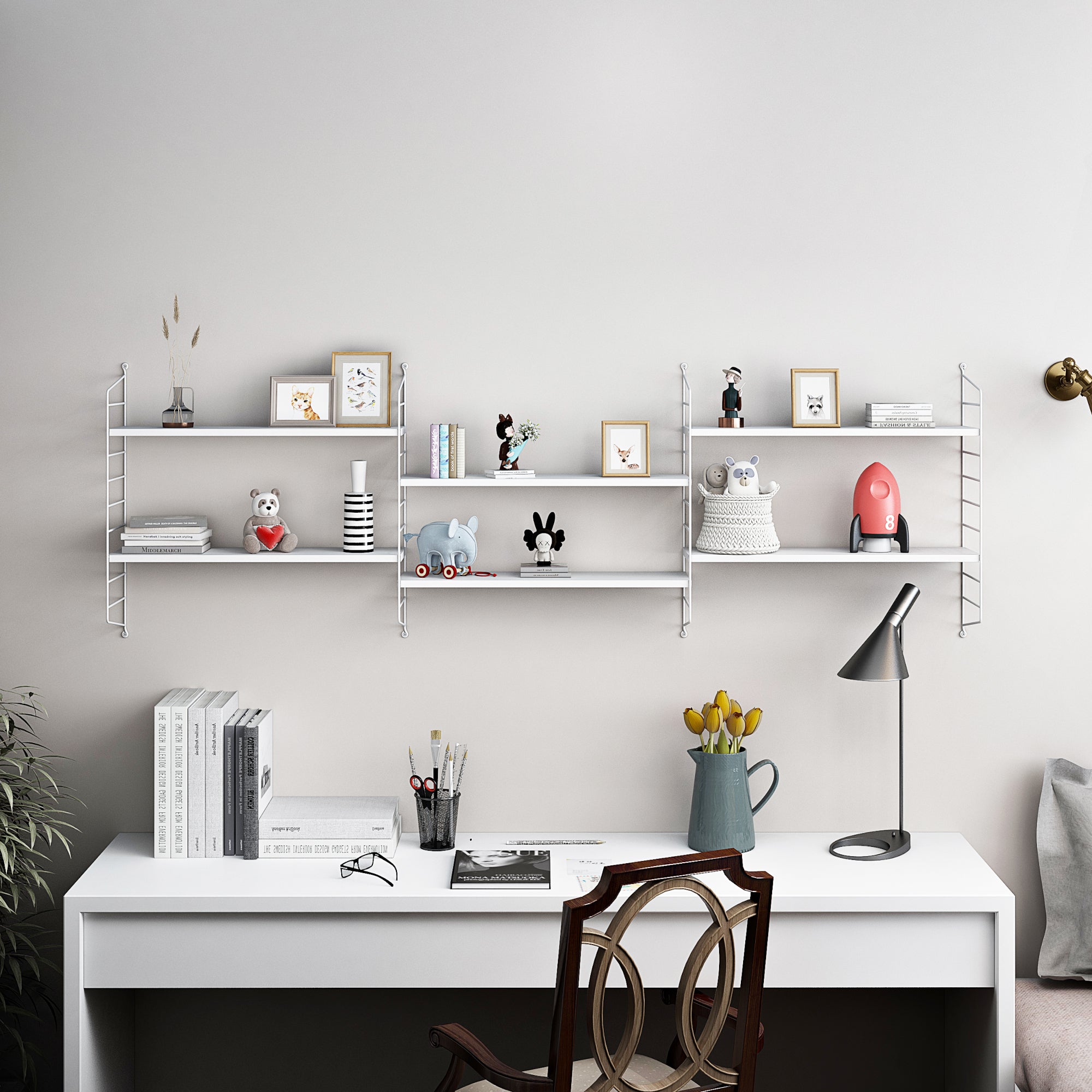 Set di 2 Scaffali da Parete Strängnäs a 3 Ripiani Regolabili  50 x 60 x 15 cm Acciaio Bianco [en.casa]