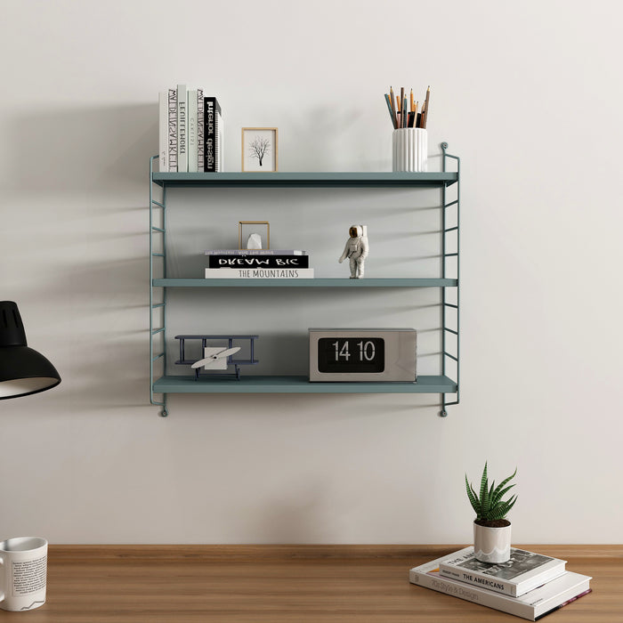 Set di 4 Scaffali da Parete Strängnäs a 3 Ripiani Regolabili  50 x 60 x 15 cm Acciaio Blu Grigiastro [en.casa]