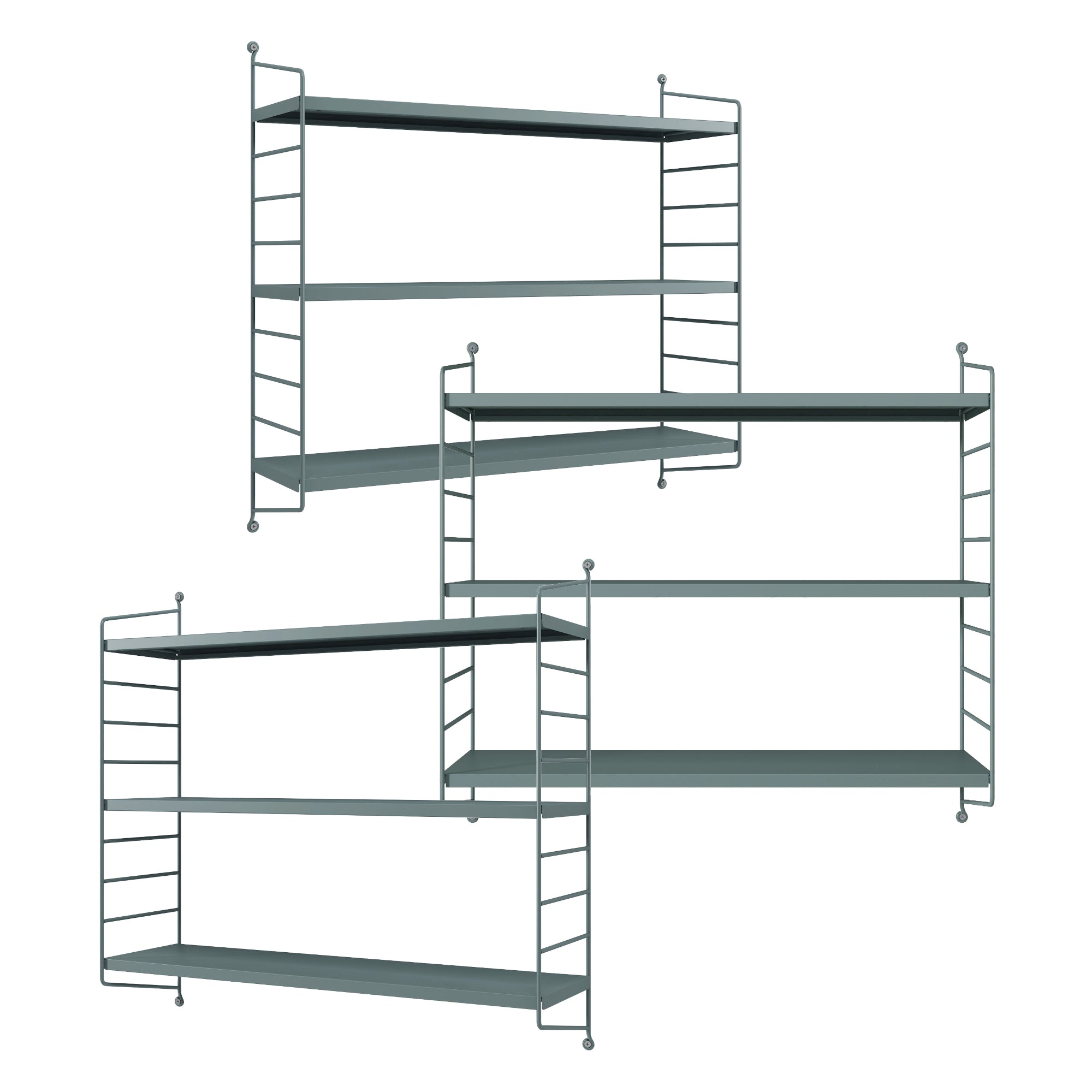 Set di 3 Scaffali da Parete Strängnäs a 3 Ripiani Regolabili  50 x 60 x 15 cm Acciaio Blu Grigiastro [en.casa]