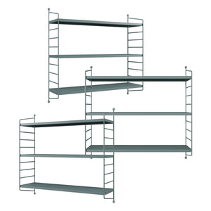 Set di 3 Scaffali da Parete Strängnäs a 3 Ripiani Regolabili  50 x 60 x 15 cm Acciaio Blu Grigiastro [en.casa]