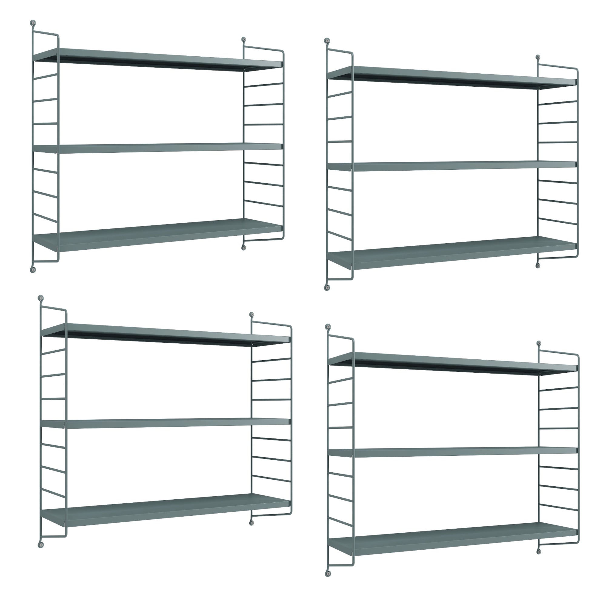 Set di 4 Scaffali da Parete Strängnäs a 3 Ripiani Regolabili  50 x 60 x 15 cm Acciaio Blu Grigiastro [en.casa]