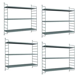Set di 4 Scaffali da Parete Strängnäs a 3 Ripiani Regolabili  50 x 60 x 15 cm Acciaio Blu Grigiastro [en.casa]