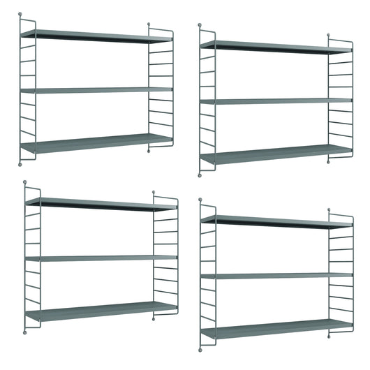 Set di 4 Scaffali da Parete Strängnäs a 3 Ripiani Regolabili  50 x 60 x 15 cm Acciaio Blu Grigiastro [en.casa]