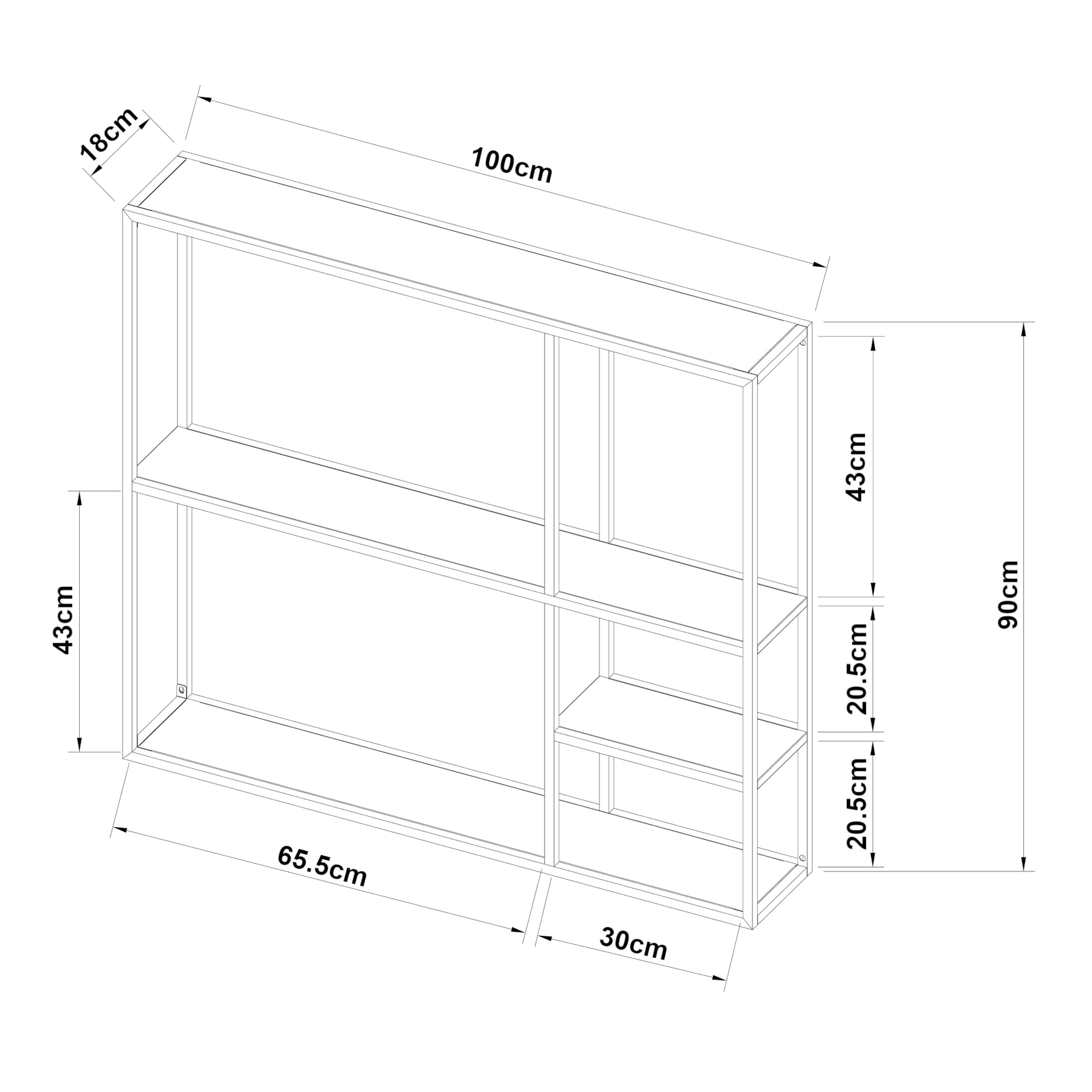 Scaffale da Parete Jämijärvi in Acciaio con Scomparti Aperti 90 x 100 x 18 cm Nero, opaco [en.casa]