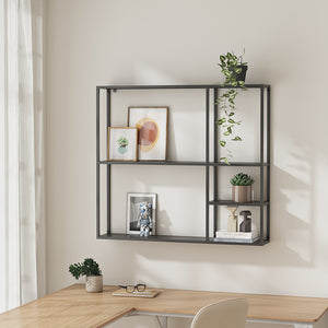 Scaffale da Parete Jämijärvi in Acciaio con Scomparti Aperti 90 x 100 x 18 cm Nero, opaco [en.casa]