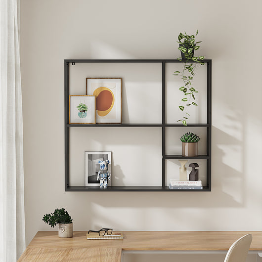 Scaffale da Parete Jämijärvi in Acciaio con Scomparti Aperti 90 x 100 x 18 cm Nero, opaco [en.casa]