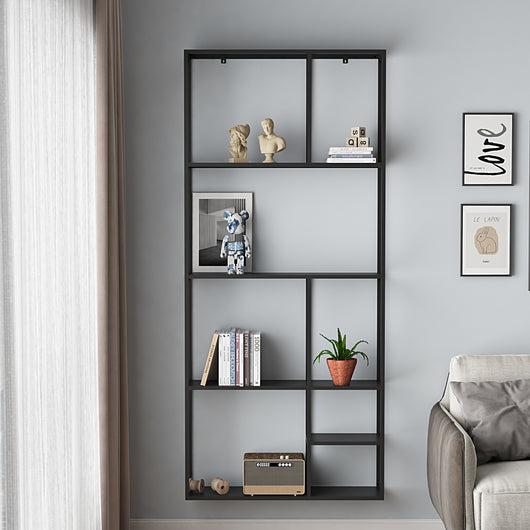 Scaffale da Parete Jämijärvi in Acciaio con Scomparti Aperti 180 x 80 x 18 cm Nero, opaco [en.casa]