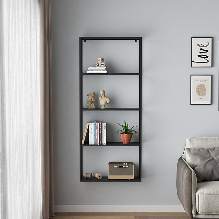 Scaffale da Parete Jämijärvi in Acciaio con Scomparti Aperti 140 x 60 x 18 cm Nero, opaco [en.casa]