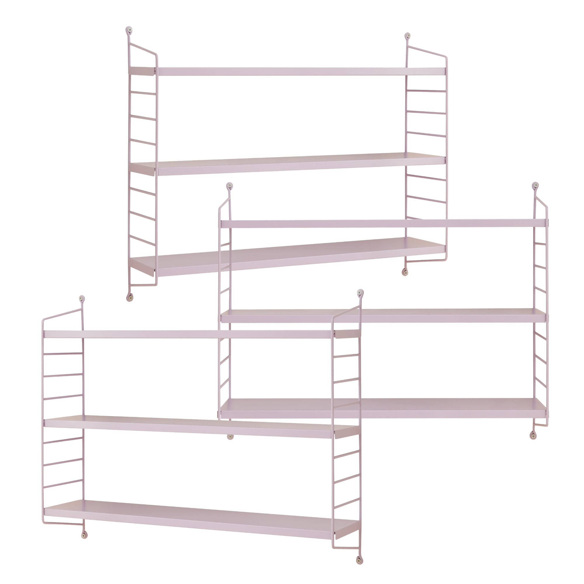 Set di 3 Scaffali da Parete Strängnäs a 3 Ripiani Regolabili  50 x 60 x 15 cm Acciaio Lilla [en.casa]