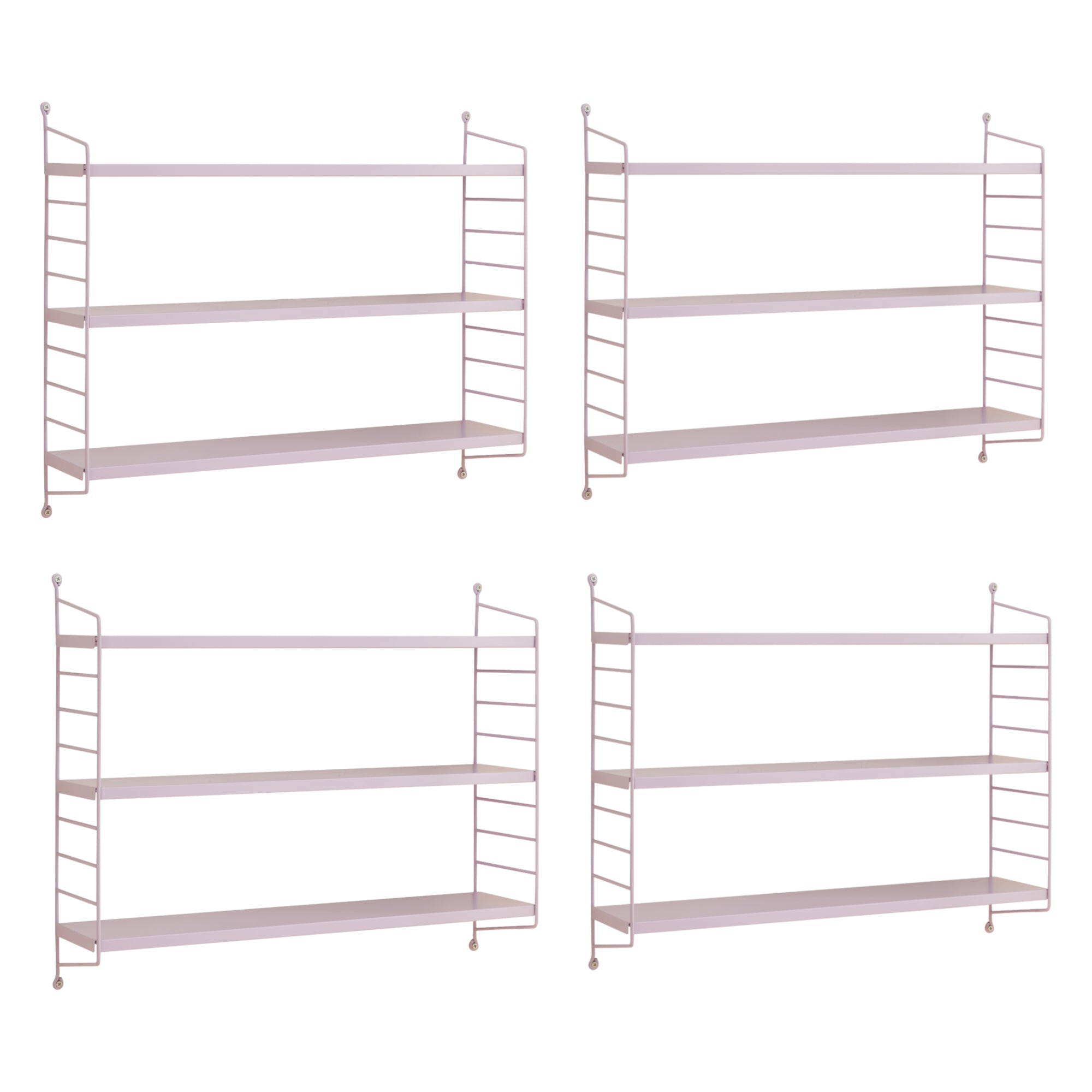 Set di 4 Scaffali da Parete Strängnäs a 3 Ripiani Regolabili  50 x 60 x 15 cm Acciaio Lilla [en.casa]