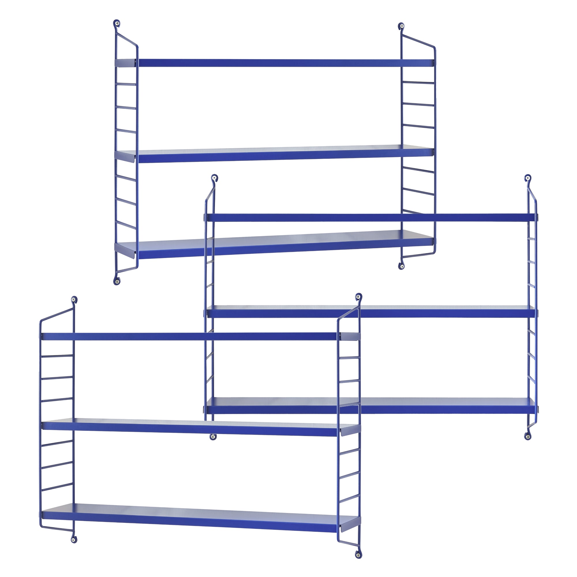 Set di 3 Scaffali da Parete Strängnäs a 3 Ripiani Regolabili  50 x 60 x 15 cm Acciaio Blu [en.casa]