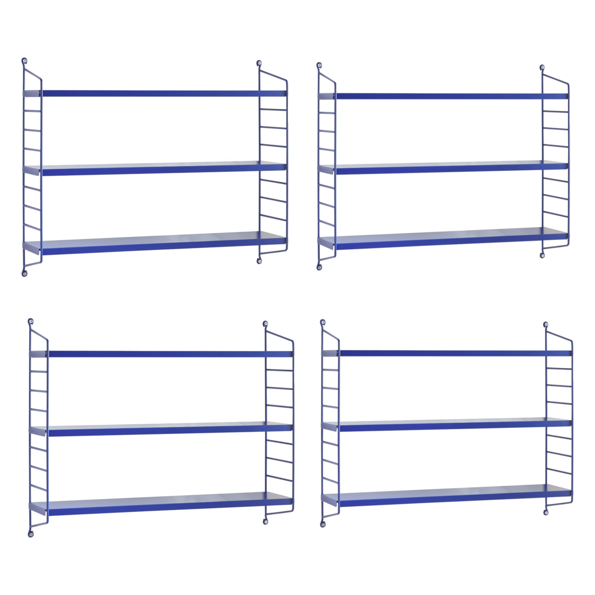 Set di 4 Scaffali da Parete Strängnäs a 3 Ripiani Regolabili  50 x 60 x 15 cm Acciaio Blu [en.casa]