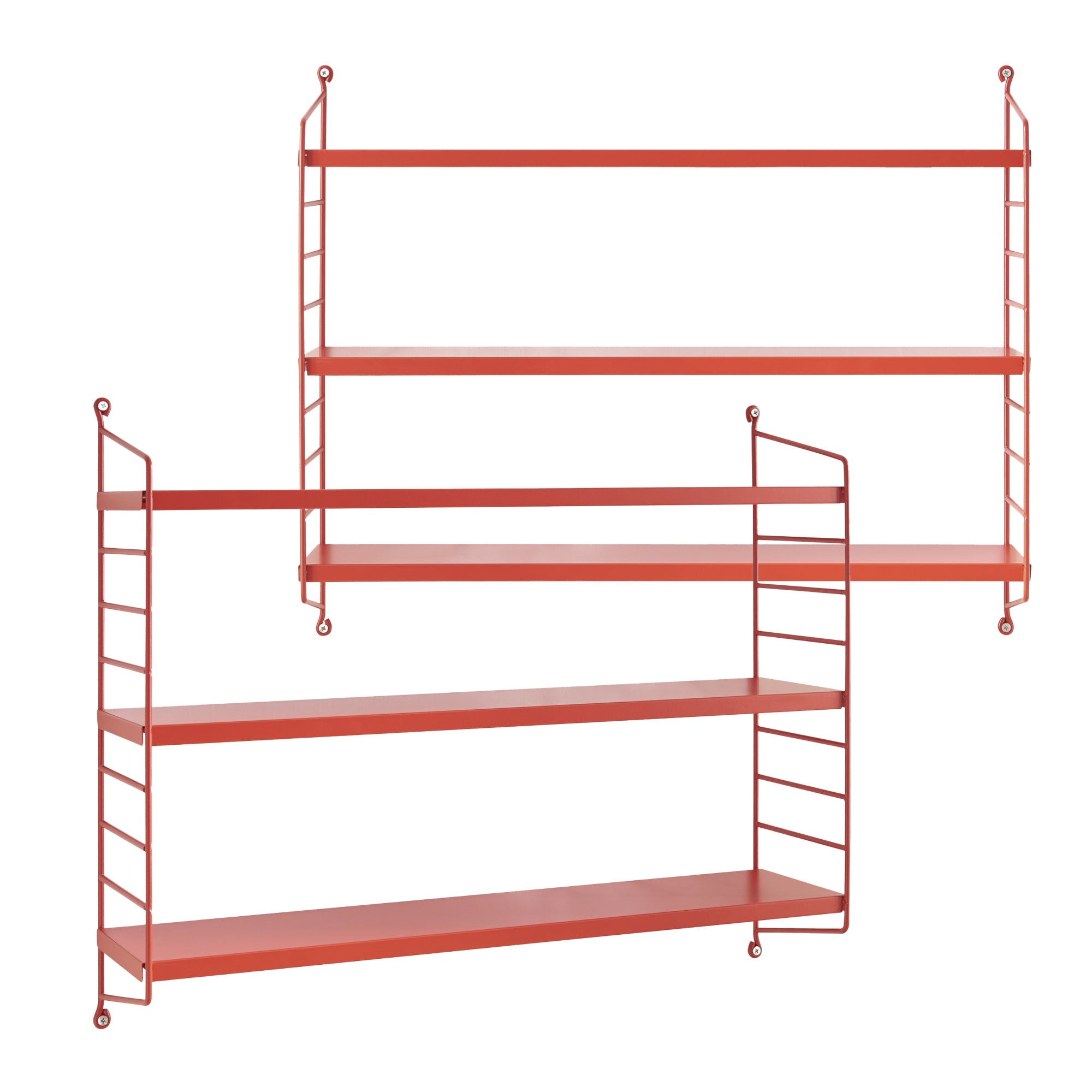 Set di 2 Scaffali da Parete Strängnäs a 3 Ripiani Regolabili  50 x 60 x 15 cm Acciaio Rosso [en.casa]