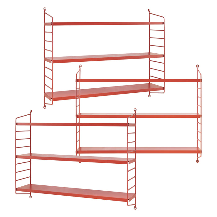 Set di 3 Scaffali da Parete Strängnäs a 3 Ripiani Regolabili  50 x 60 x 15 cm Acciaio Rosso [en.casa]