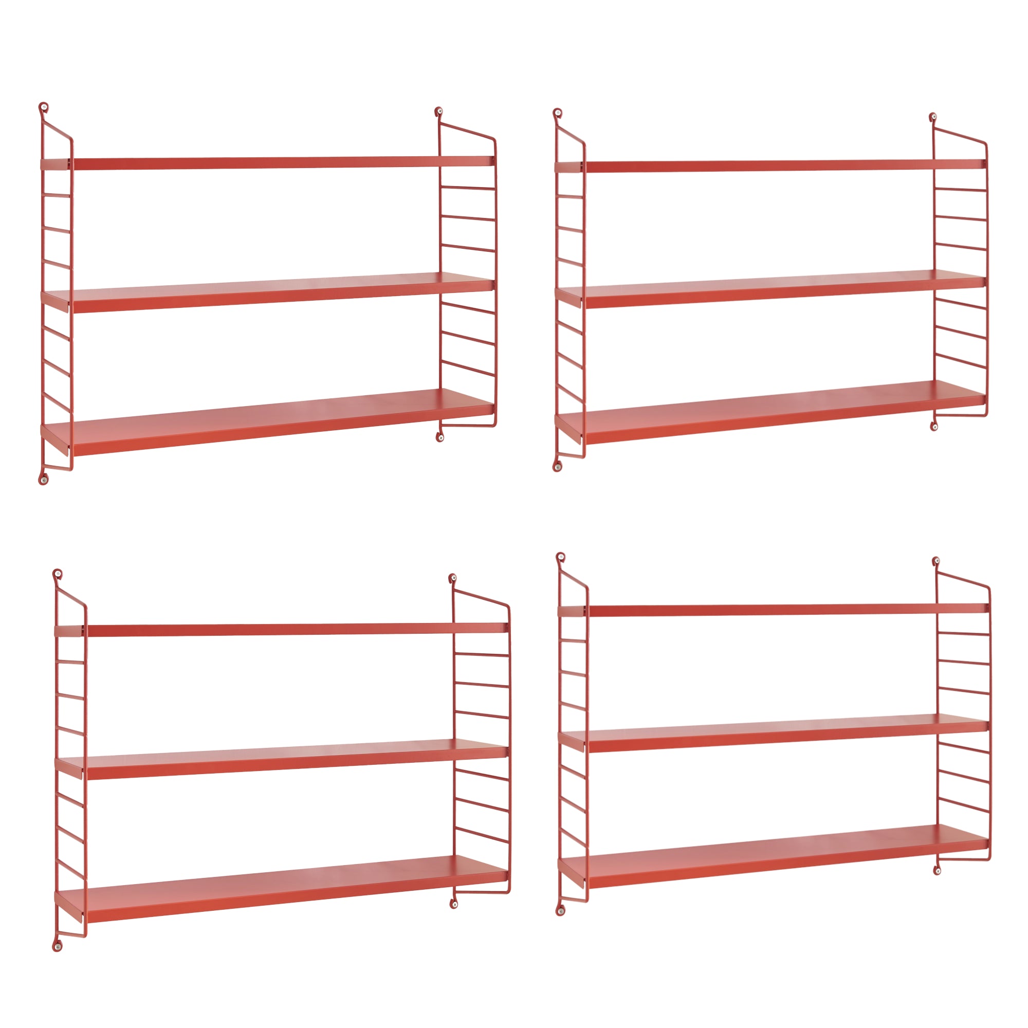 Set di 4 Scaffali da Parete Strängnäs a 3 Ripiani Regolabili  50 x 60 x 15 cm Acciaio Rosso [en.casa]