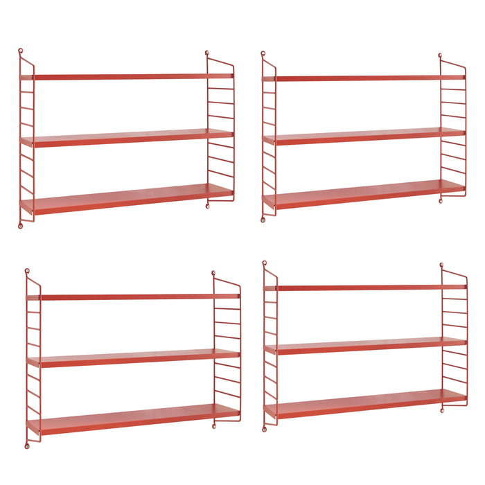 Set di 4 Scaffali da Parete Strängnäs a 3 Ripiani Regolabili  50 x 60 x 15 cm Acciaio Rosso [en.casa]