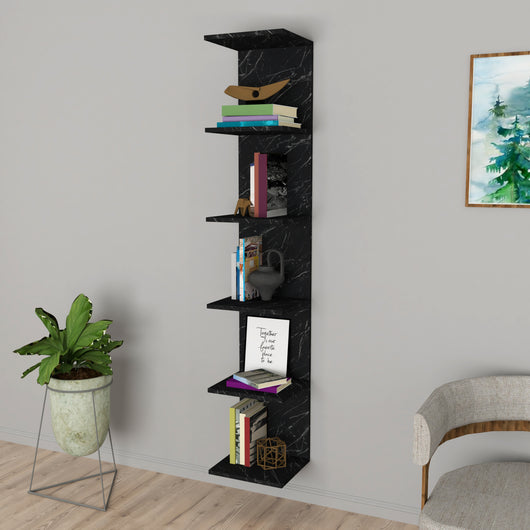 Mensola da Parete Surahammar Libreria Scaffale a Muro con 6 Ripiani - Effetto Marmo Nero [en.casa]