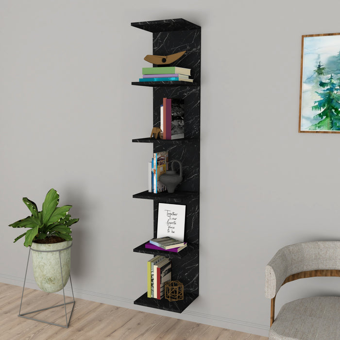 Mensola da Parete Surahammar Libreria Scaffale a Muro con 6 Ripiani - Effetto Marmo Nero [en.casa]