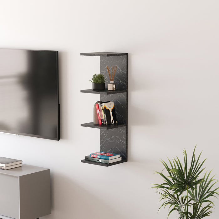 Mensola da Parete Surahammar Libreria Scaffale a Muro con 4 Ripiani - Effetto Marmo Nero [en.casa]