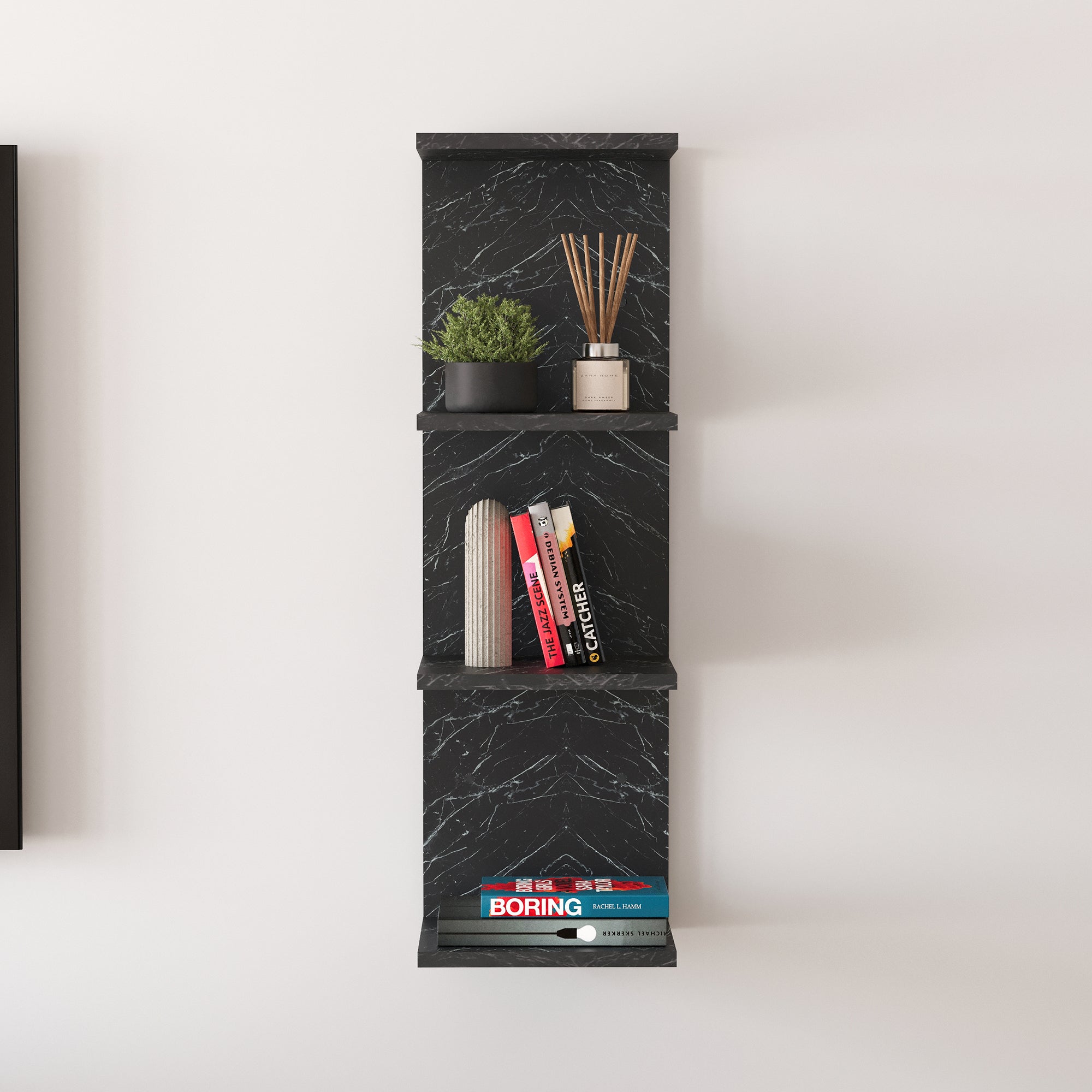 Mensola da Parete Surahammar Libreria Scaffale a Muro con 4 Ripiani - Effetto Marmo Nero [en.casa]