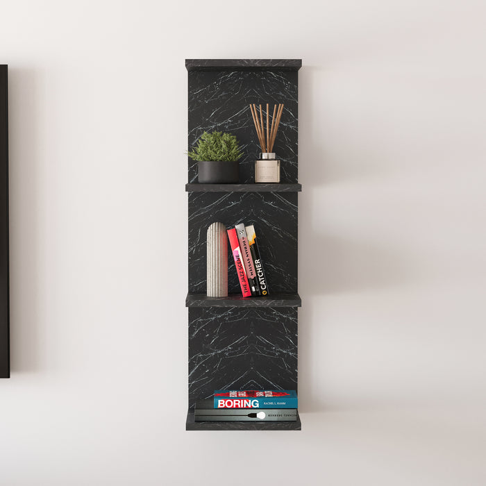 Mensola da Parete Surahammar Libreria Scaffale a Muro con 4 Ripiani - Effetto Marmo Nero [en.casa]