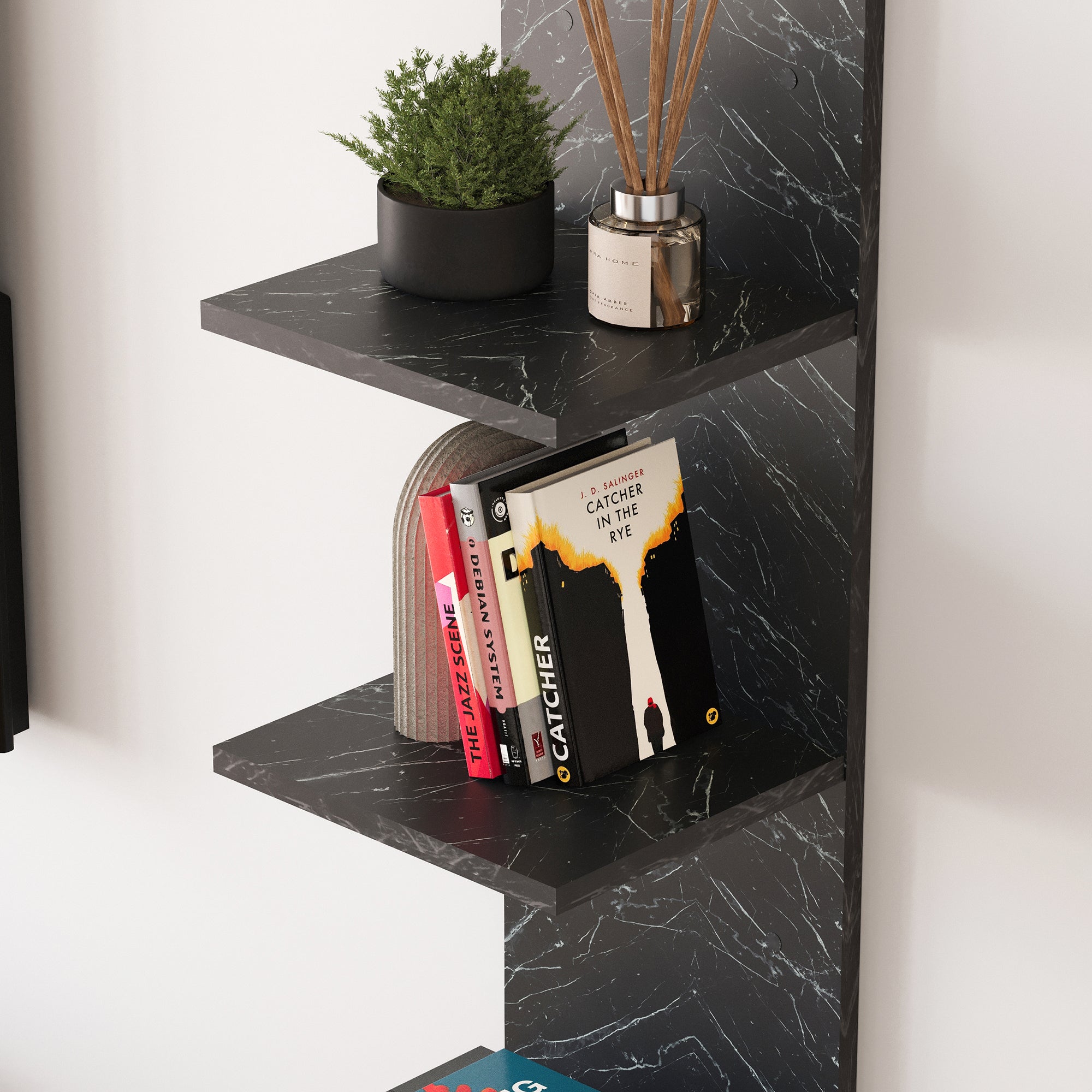 Mensola da Parete Surahammar Libreria Scaffale a Muro con 4 Ripiani - Effetto Marmo Nero [en.casa]