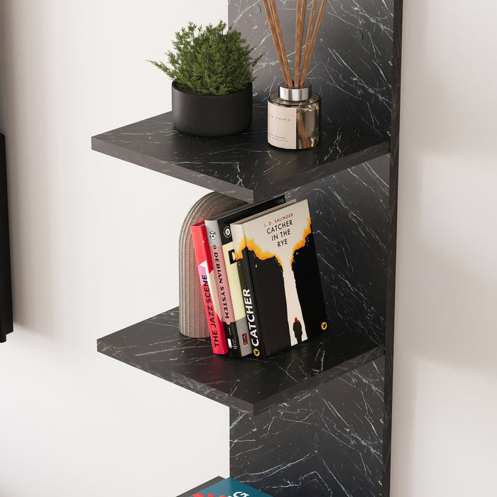 Mensola da Parete Surahammar Libreria Scaffale a Muro con 4 Ripiani - Effetto Marmo Nero [en.casa]