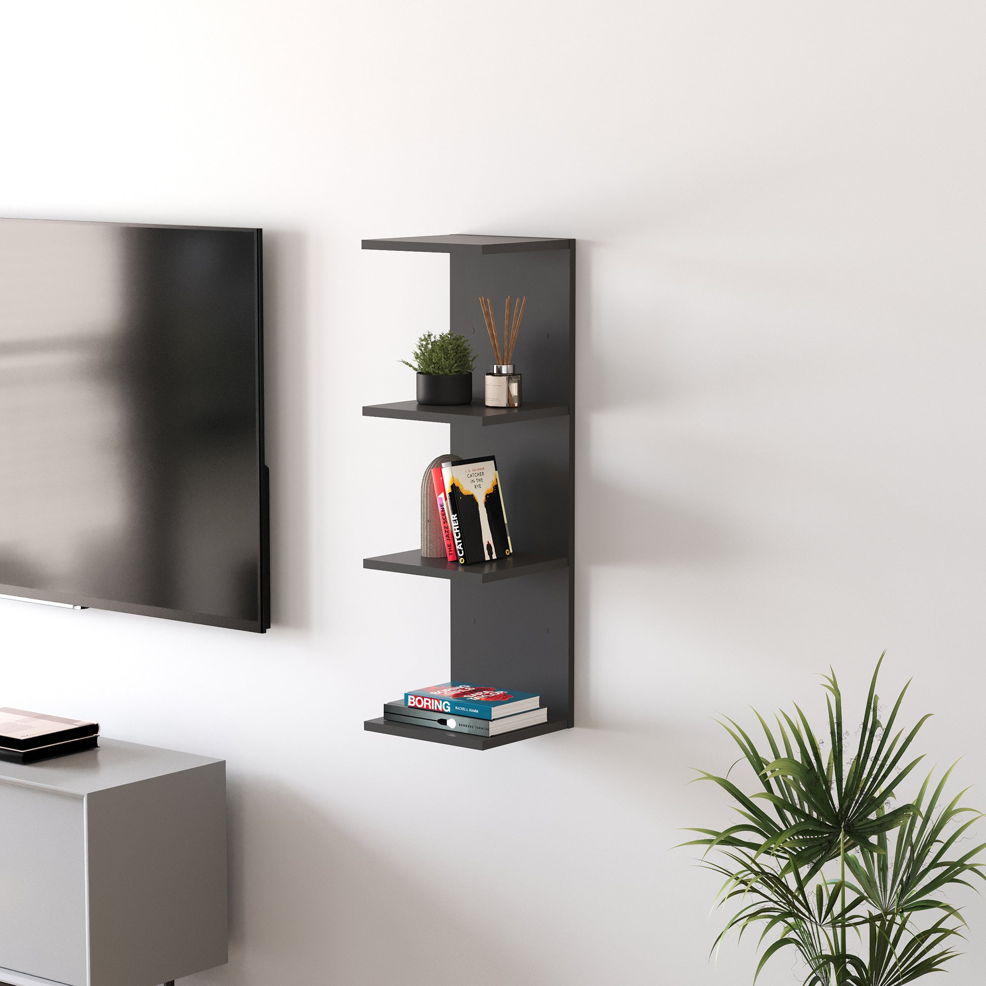 Mensola da Parete Surahammar Libreria Scaffale a Muro con 4 Ripiani - Nero [en.casa]