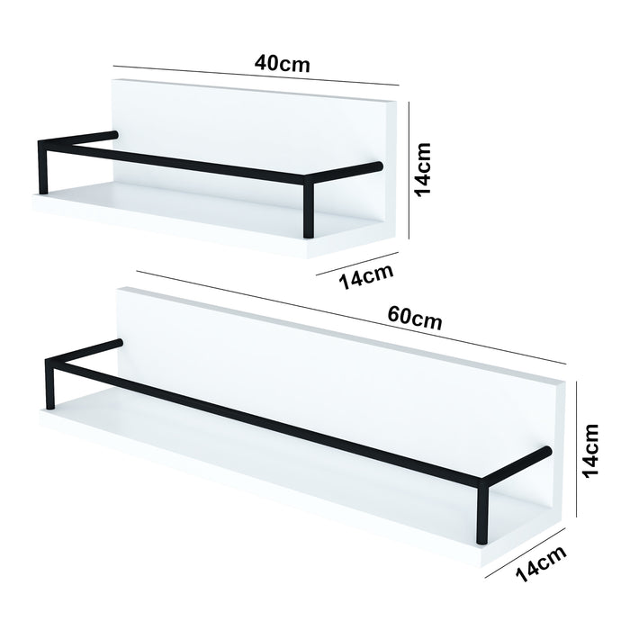 Set Grue di 2 Mensole da Parete in Larghezze Diverse - Bianco / Nero [en.casa]