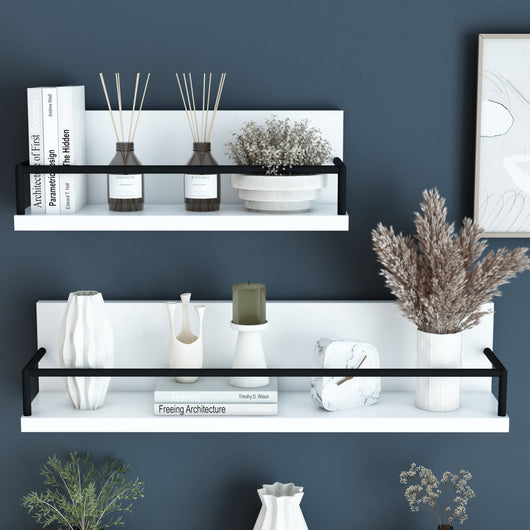Set Grue di 2 Mensole da Parete in Larghezze Diverse - Bianco / Nero [en.casa]