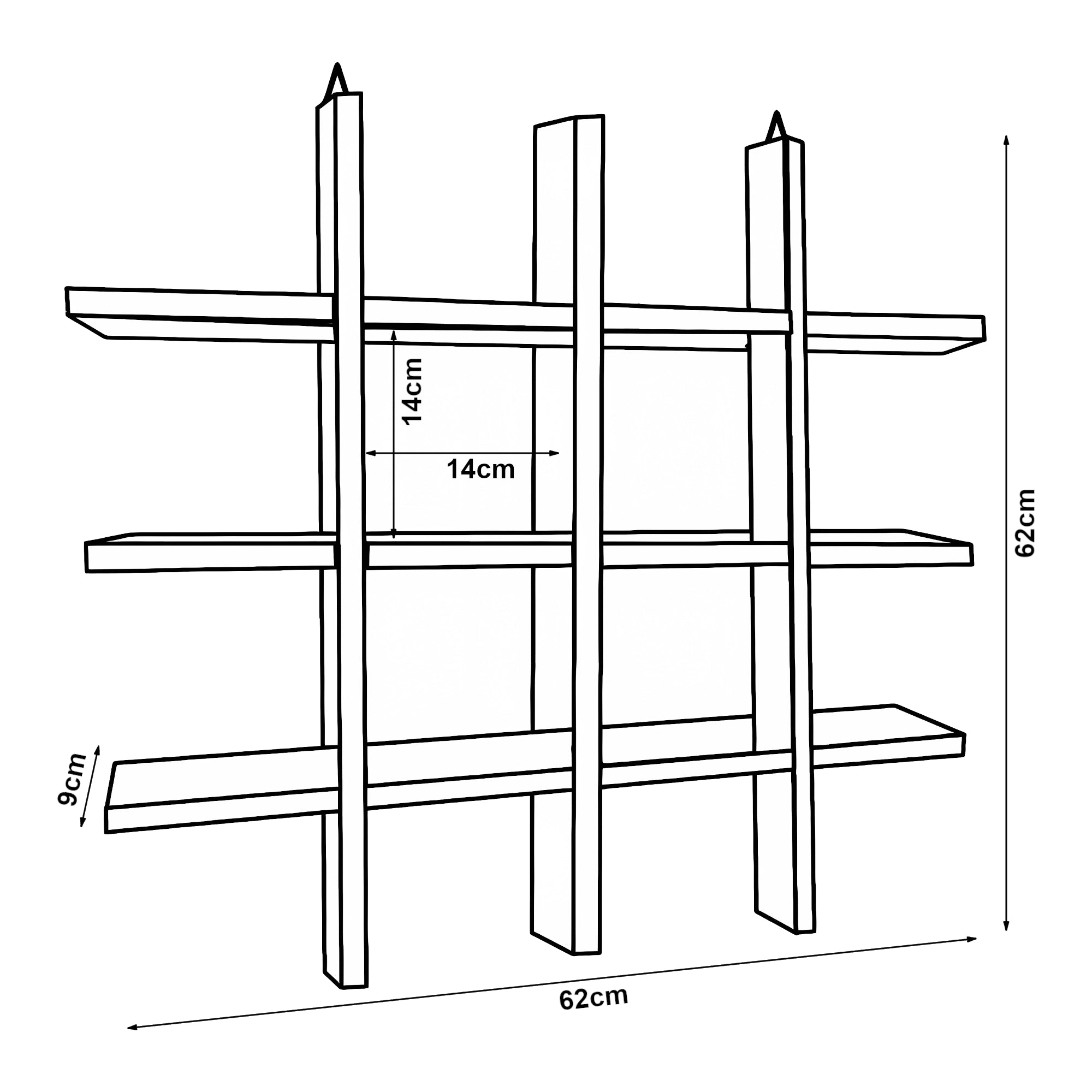 Scaffale da Parete Orimattila con 12 Scomparti 62 x 62 x 9 cm Legno di Pino Tinto [en.casa]