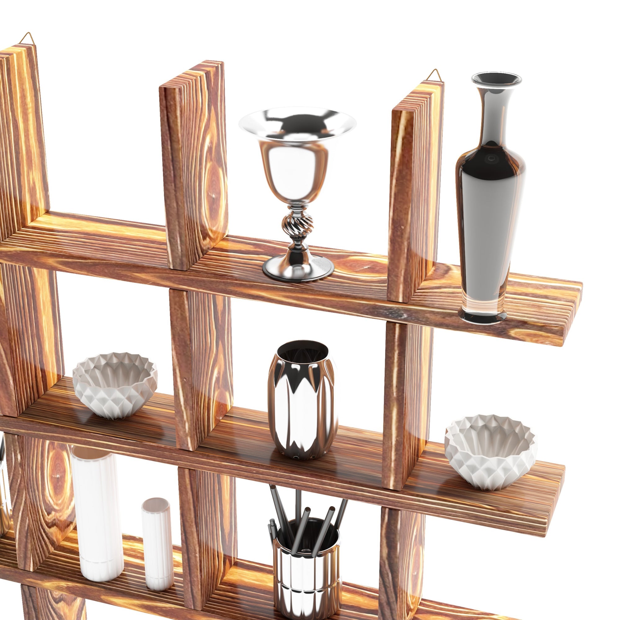 Scaffale da Parete Orimattila con 12 Scomparti 62 x 62 x 9 cm Legno di Pino Tinto [en.casa]