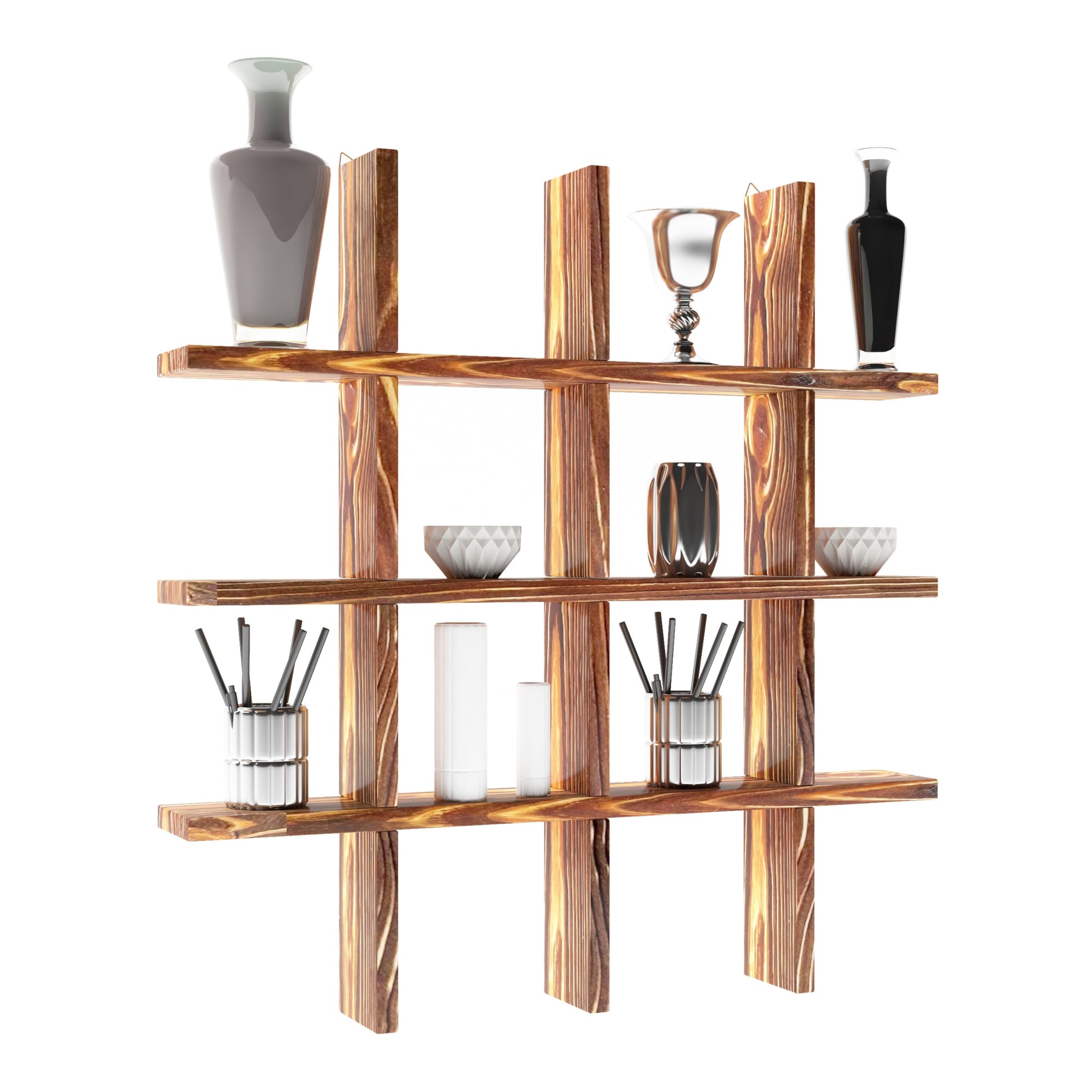 Scaffale da Parete Orimattila con 12 Scomparti 62 x 62 x 9 cm Legno di Pino Tinto [en.casa]