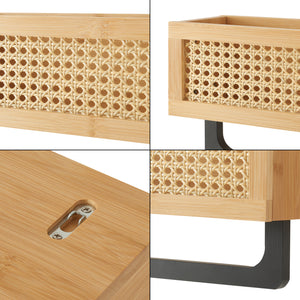 Mensola da Parete Tervola in Bambù con Asta Portasciugamani - Nero / Naturale [en.casa]