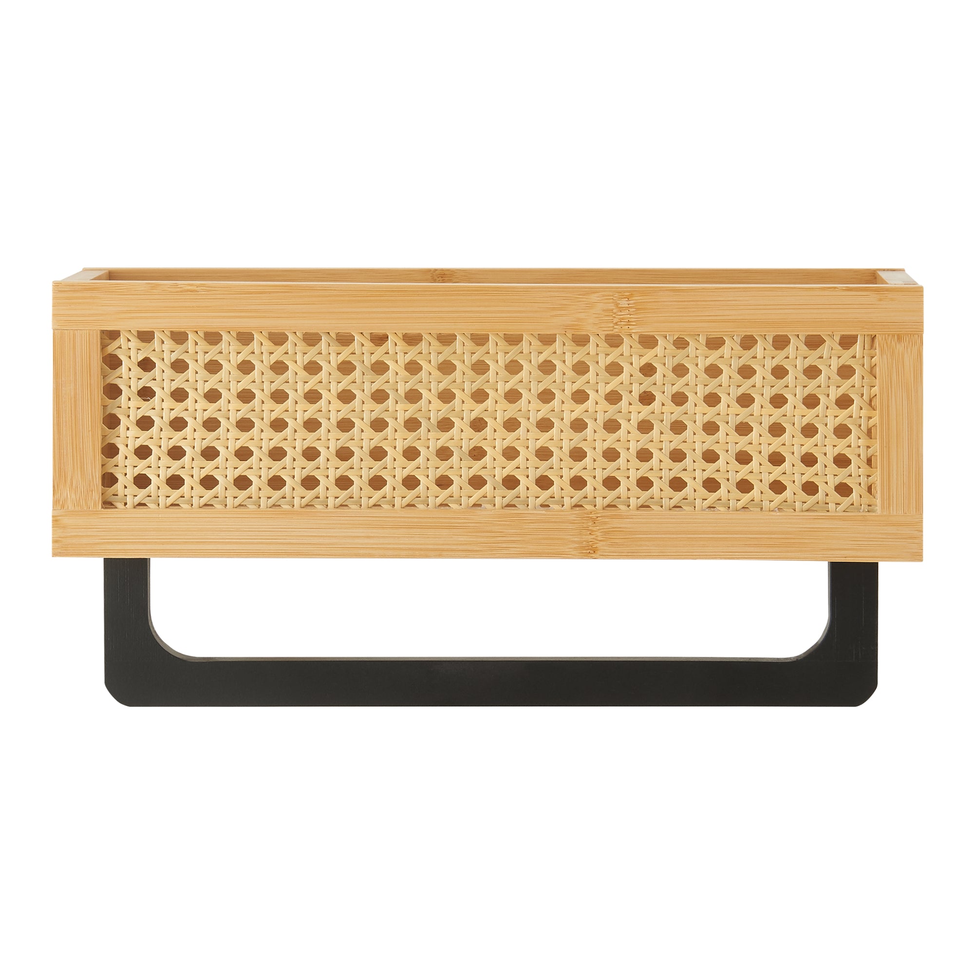 Mensola da Parete Tervola in Bambù con Asta Portasciugamani - Nero / Naturale [en.casa]