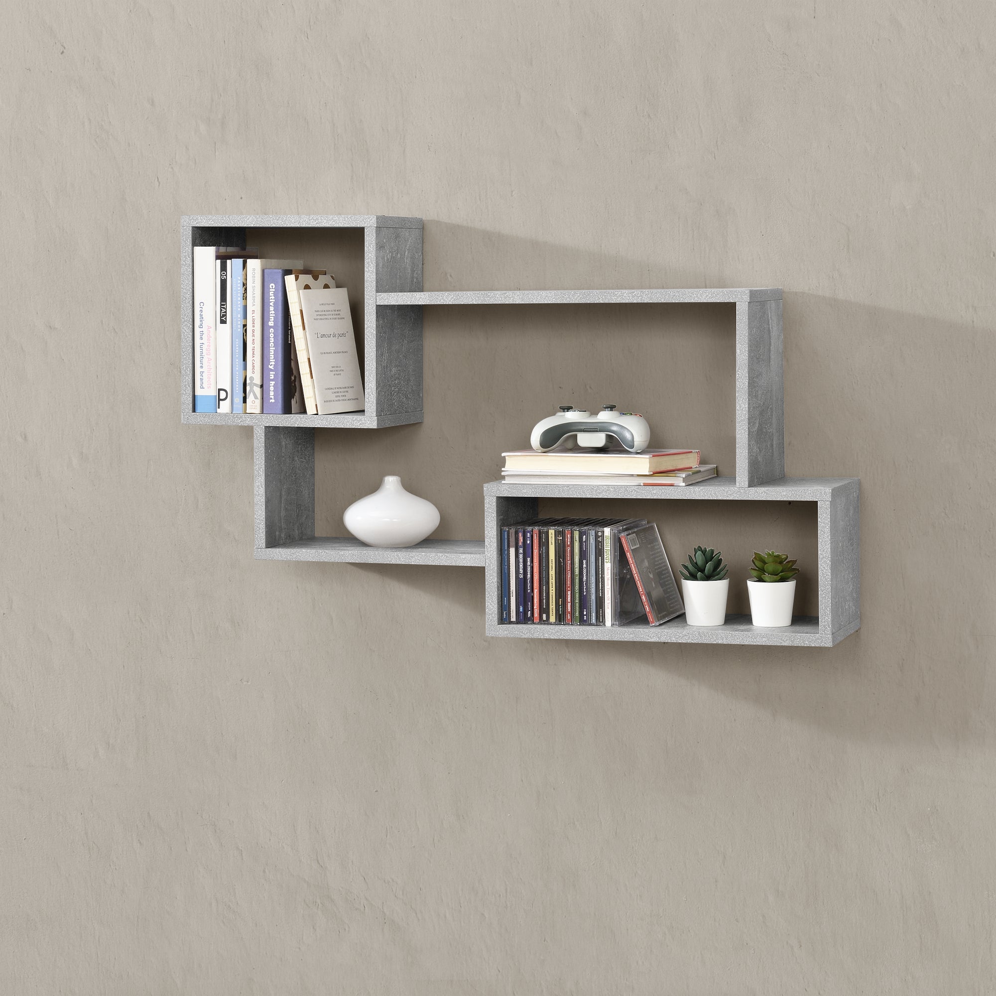 Mensola da Parete / da Muro con 3 Scomparti a Cubo/Rettangolo 87 x 18 x 54 cm Scaffale Pensile con Ripiani Portaoggetti