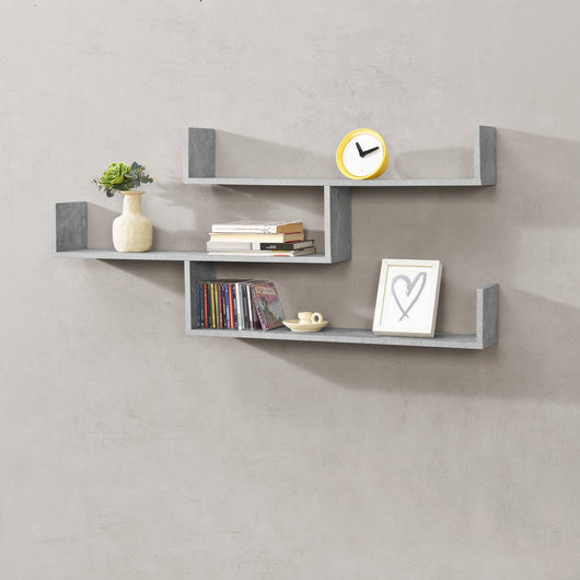 Mensola da Parete / da Muro con 3 Ripiani a Forma di U 119 x 18 x 55 cm Scaffale / Libreria / Consolle Pensile