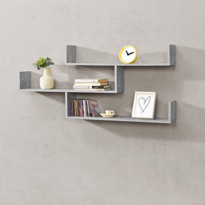 Mensola da Parete / da Muro con 3 Ripiani a Forma di U 119 x 18 x 55 cm Scaffale / Libreria / Consolle Pensile