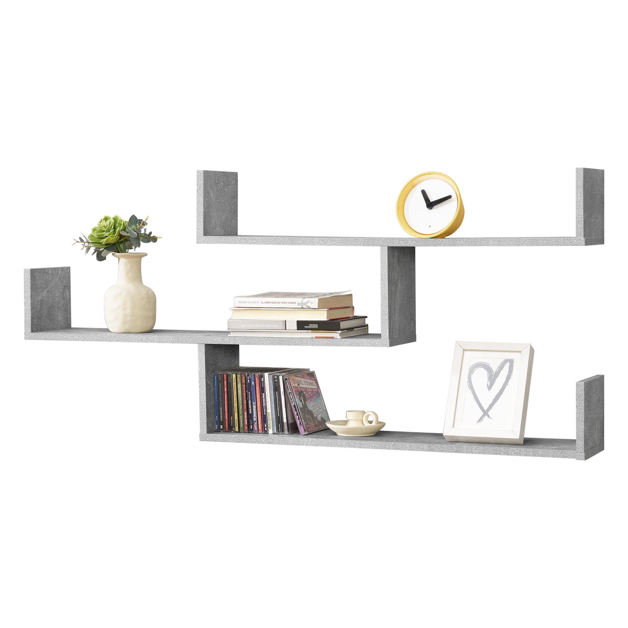Mensola da Parete / da Muro con 3 Ripiani a Forma di U 119 x 18 x 55 cm Scaffale / Libreria / Consolle Pensile
